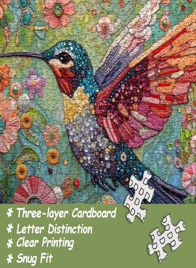PICKFORU Hummingbird Puzzles for Adults 1000 Pieces, Nature Birds Flower Jewel Art Puzzle, Difficult Crystal Diamond Beautiful Garden Animals Jigsaw Puzzles, Colorful Floral Hard Challenging Puzzles for Adults - Image 3